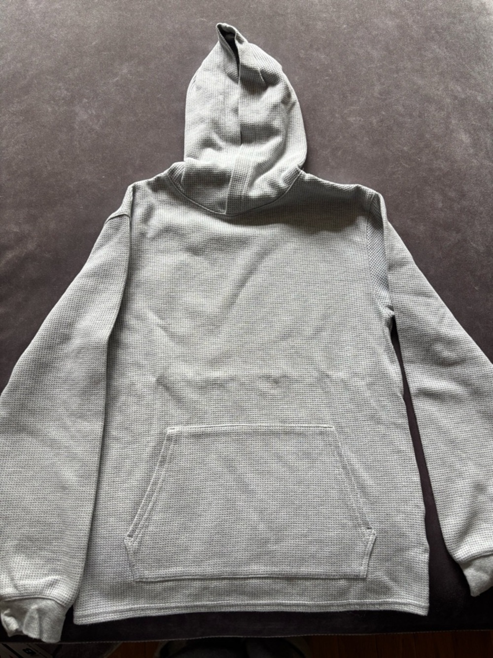 H&M Light Gray Waffle-Knit Hooded Pullover